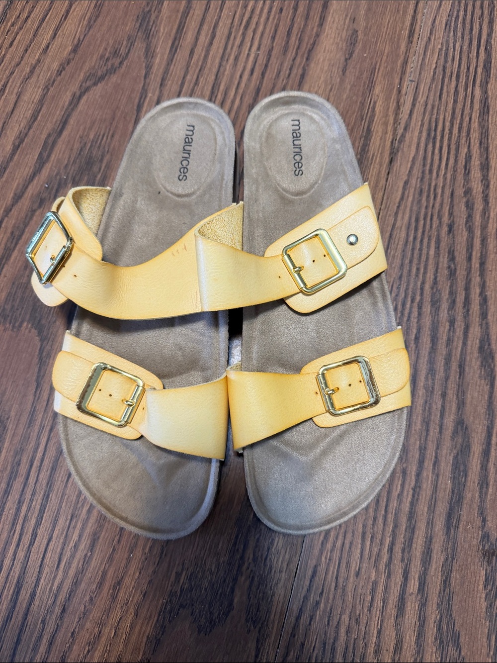 Maurices Yellow Double Buckle Slide Sandals